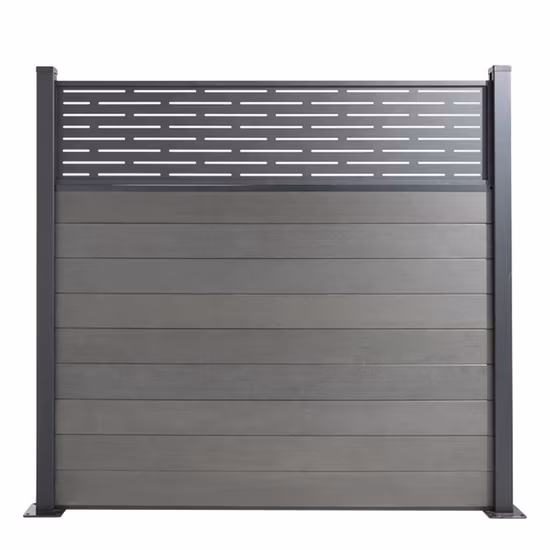 Valla de privacidad WPC con enrejado exterior de 6 pies y 8 pies, conjunto contra la lluvia, viento, pilares de aluminio, valla de jardín decorativa compuesta de plástico de bambú